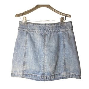 Free People Light Wash Zip It Denim Mini Lined Skirt